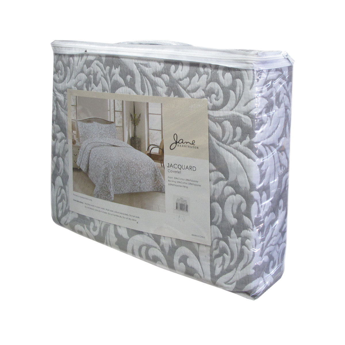 Slimbridge Jacquard Coverlet, Queen, Grey and White