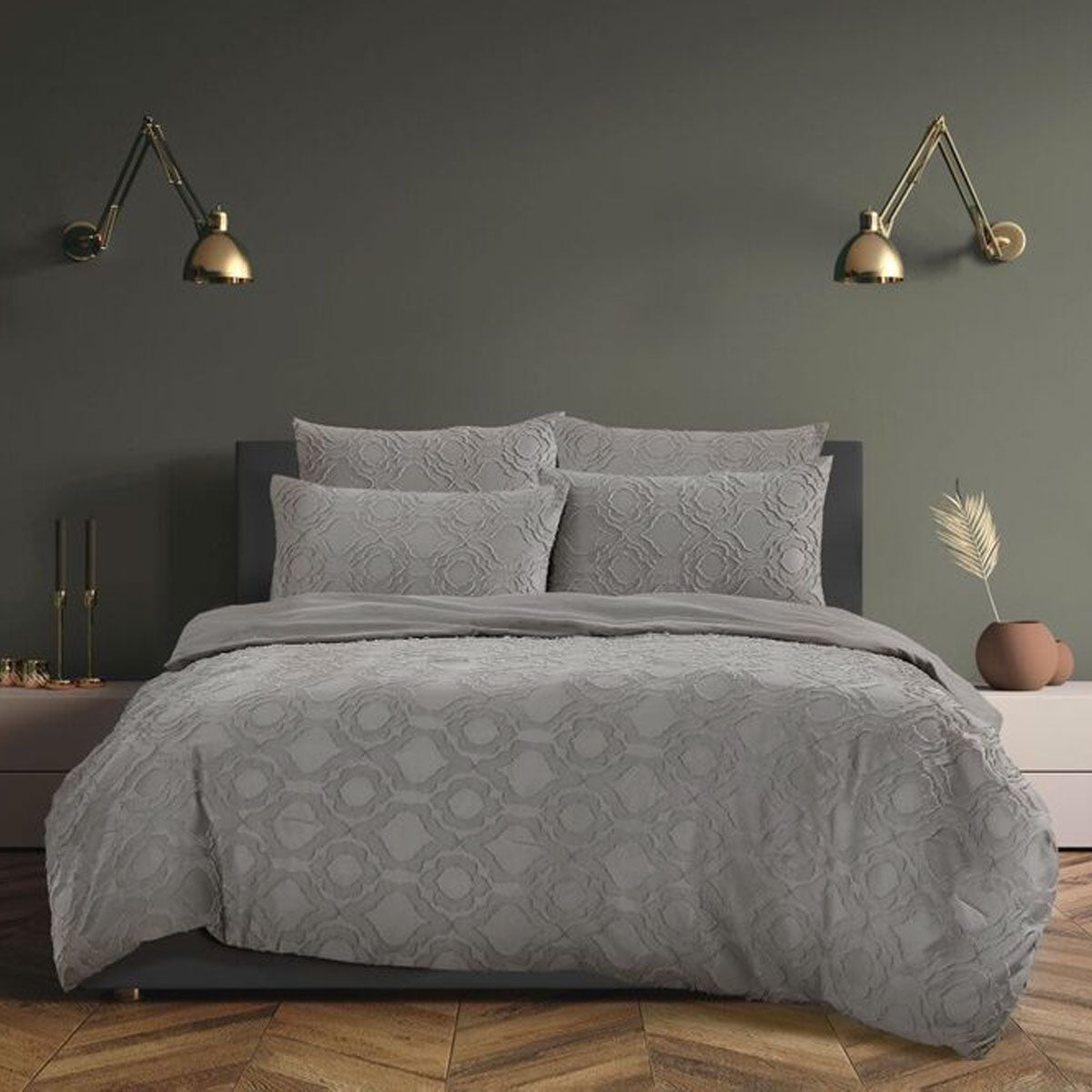 Ampney Crucis storm grey tufted floral comforter set Queen