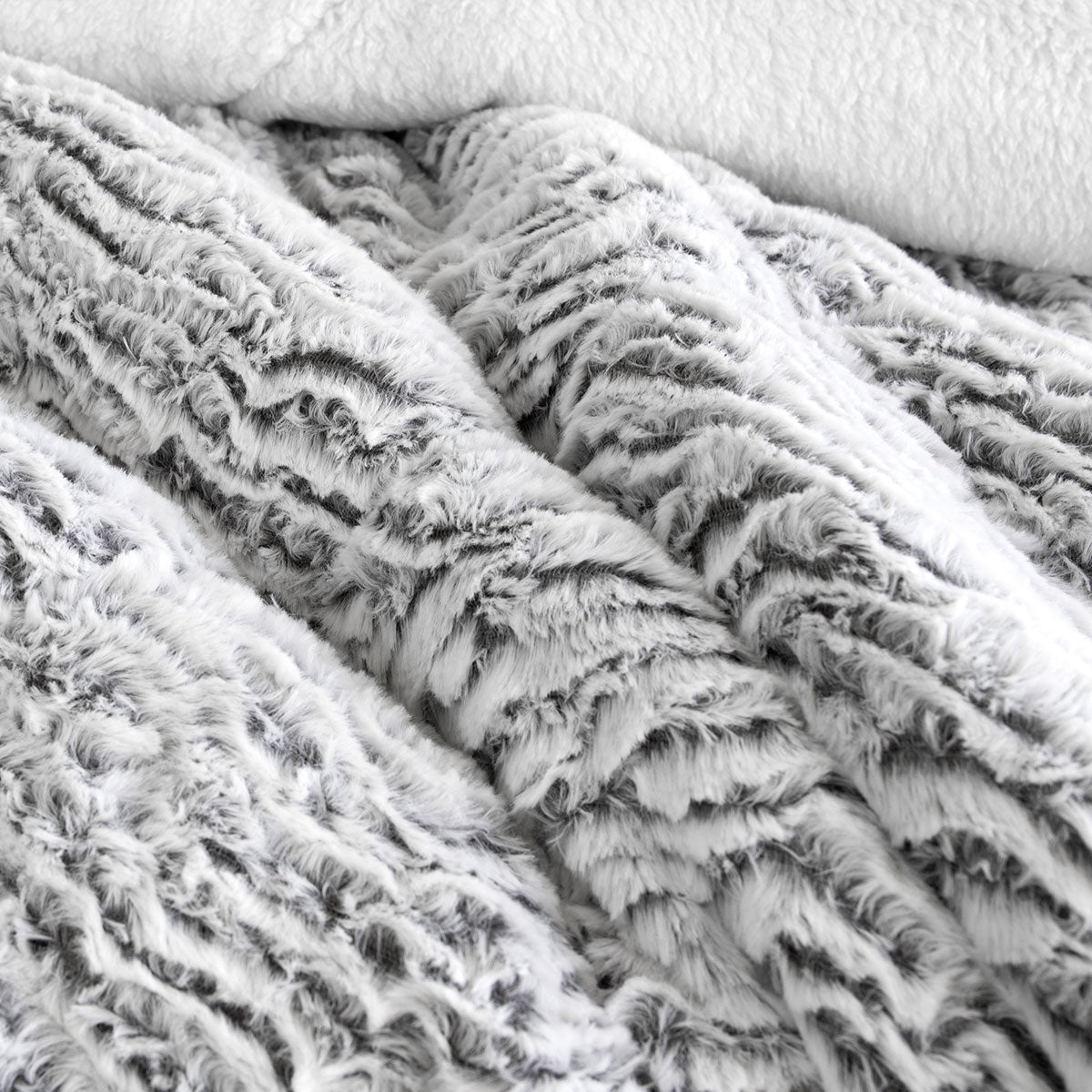 Salperton Faux Fur Comforter Set 3pcs, Silver Queen King