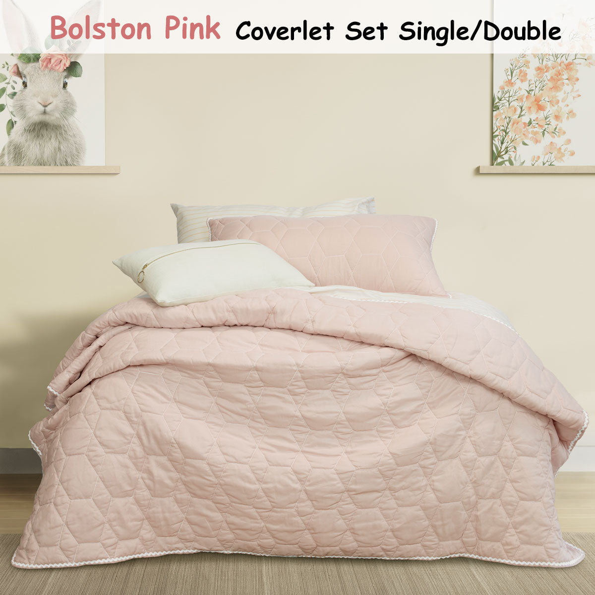 Randwick Kids Coverlet, Single or Double, Pink, 2pcs