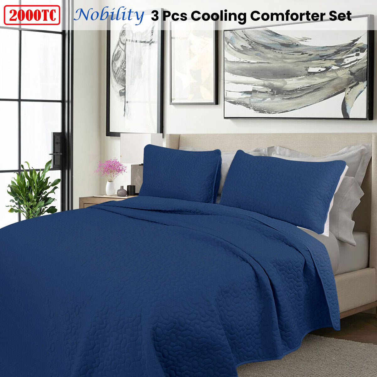 Kineton 3pcs Cooling Embroidered Comforter Set, King, Nobility
