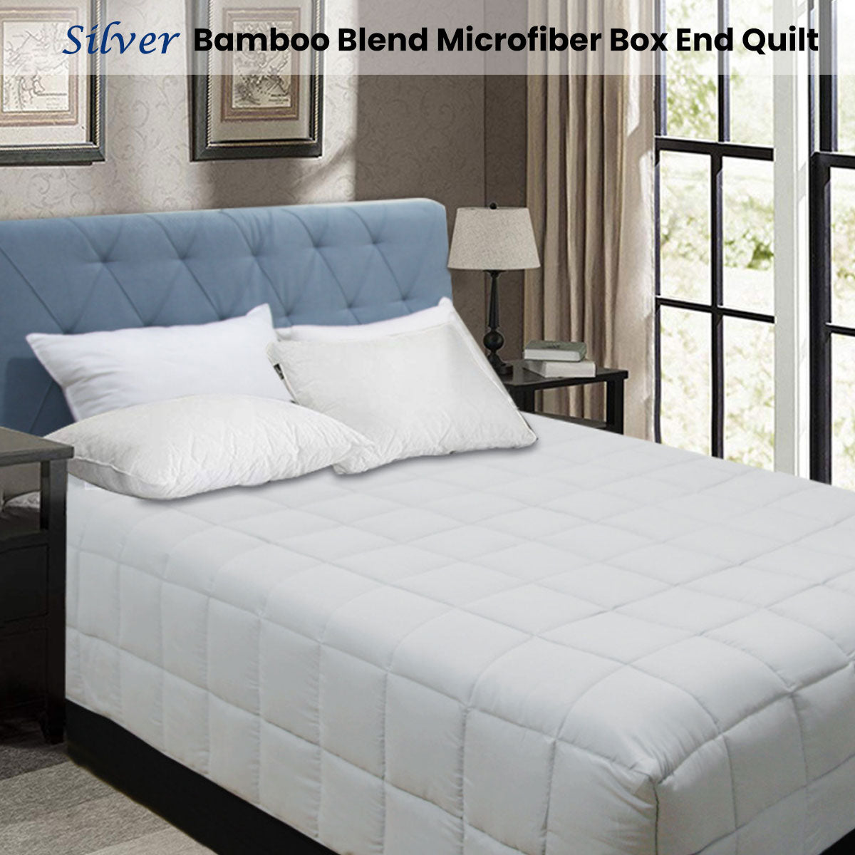 Postlip Microfibre Box End Quilt, Queen, Silver