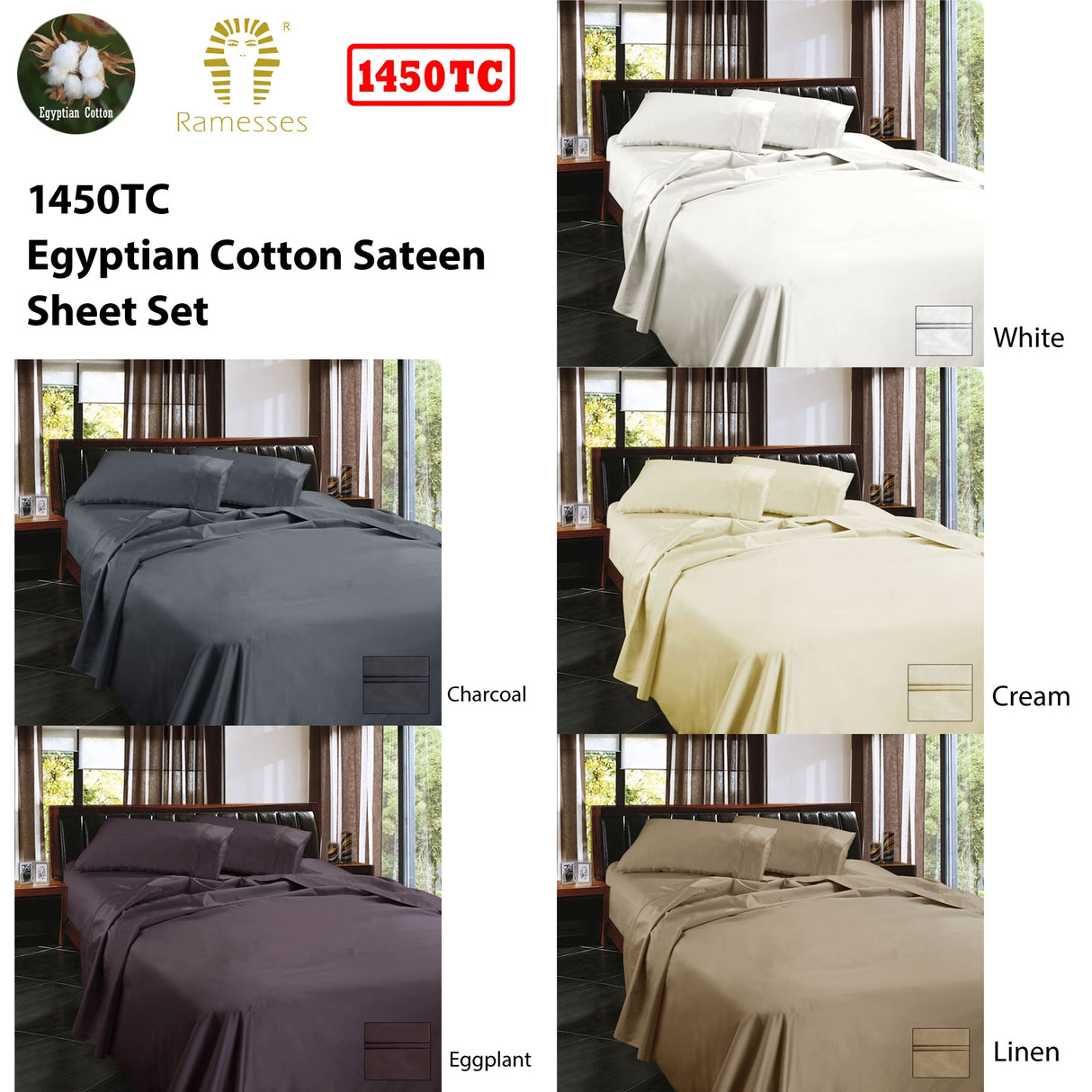 Ramesses 1450TC Egyptian Cotton Sateen Sheet Set – Luxurious Hotel-Quality Bedding