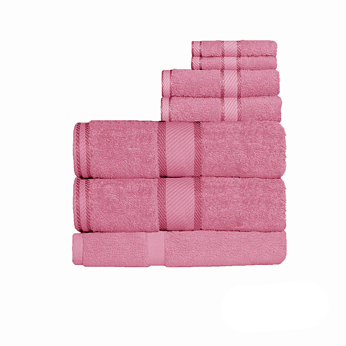 Lip gloss pink seven piece 550 gsm cotton bath sheet set with bath sheets, hand towels, face washers and bath mat