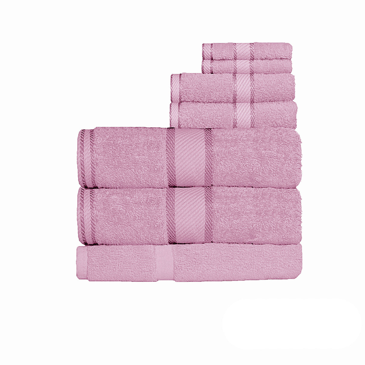 Rose seven piece 550 gsm cotton bath sheet set with bath sheets, hand towels, face washers and bath mat