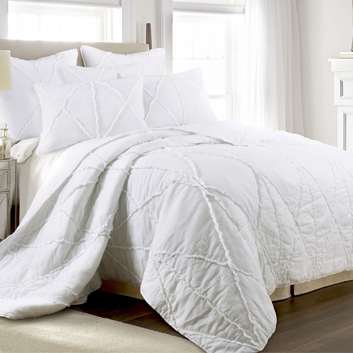 Filkins white ruffled cotton coverlet set super king