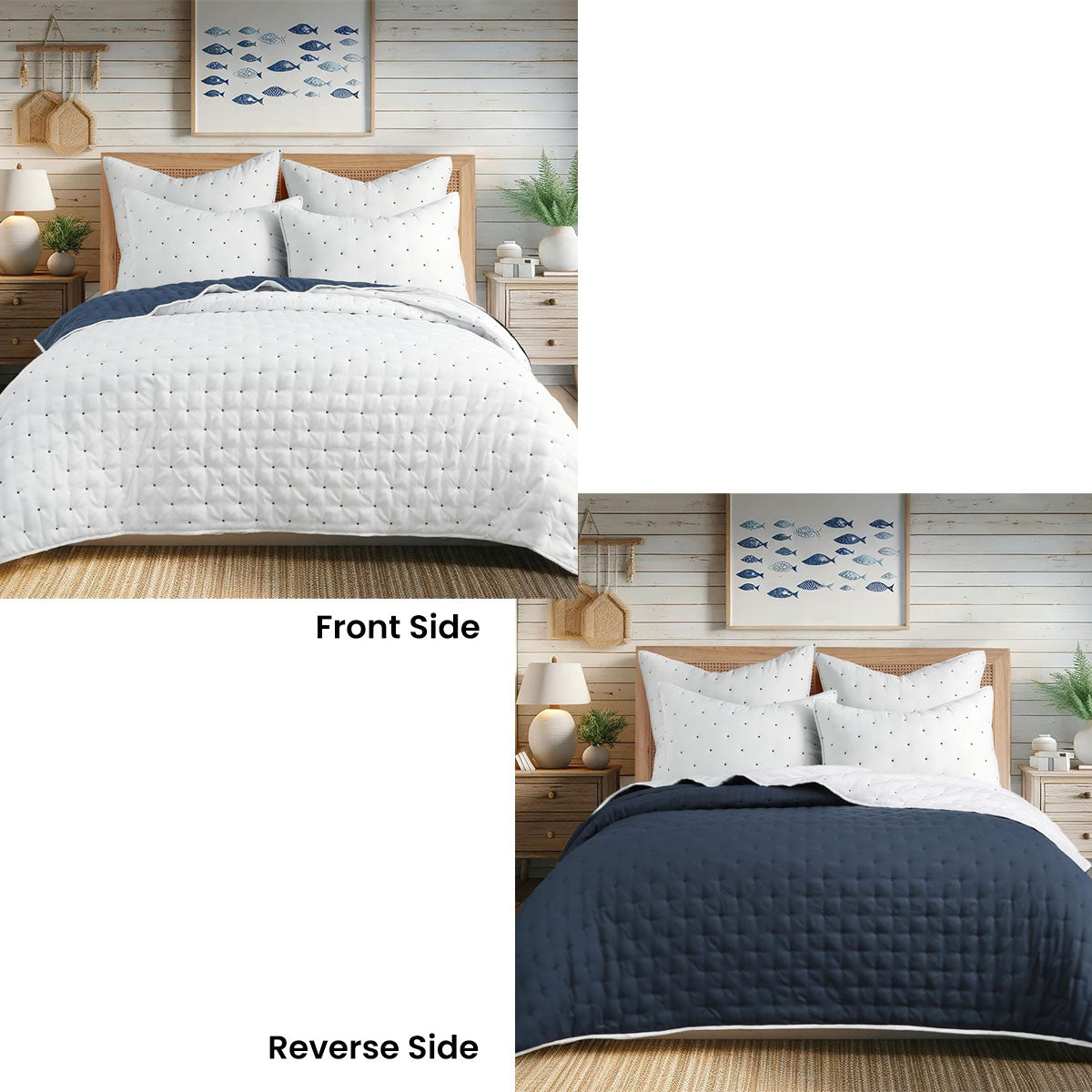 Daglingworth Reversible Coverlet Set, Super King, Blue