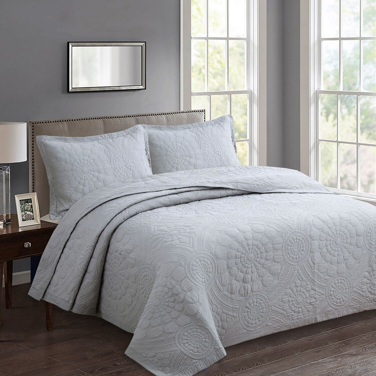 Shipton Cotton Coverlet Set, Queen, Silver