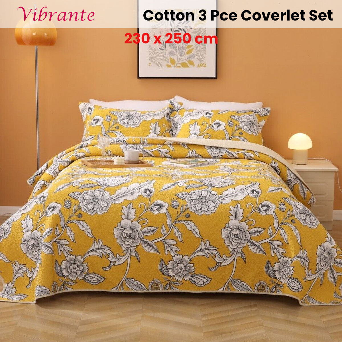 Woolstone Vibrante Cotton Coverlet Set, Yellow Queen