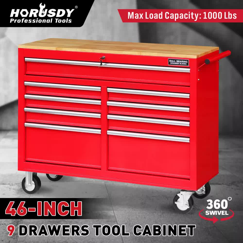 Tool Chest Cabinet Trolley, 9 Drawers Red