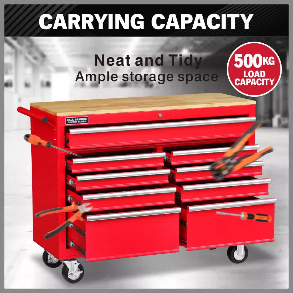 Tool Chest Cabinet Trolley, 9 Drawers Red
