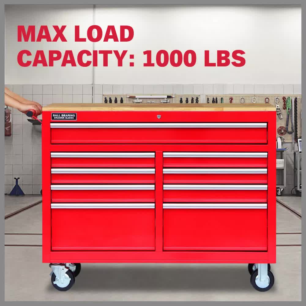 Tool Chest Cabinet Trolley, 9 Drawers Red
