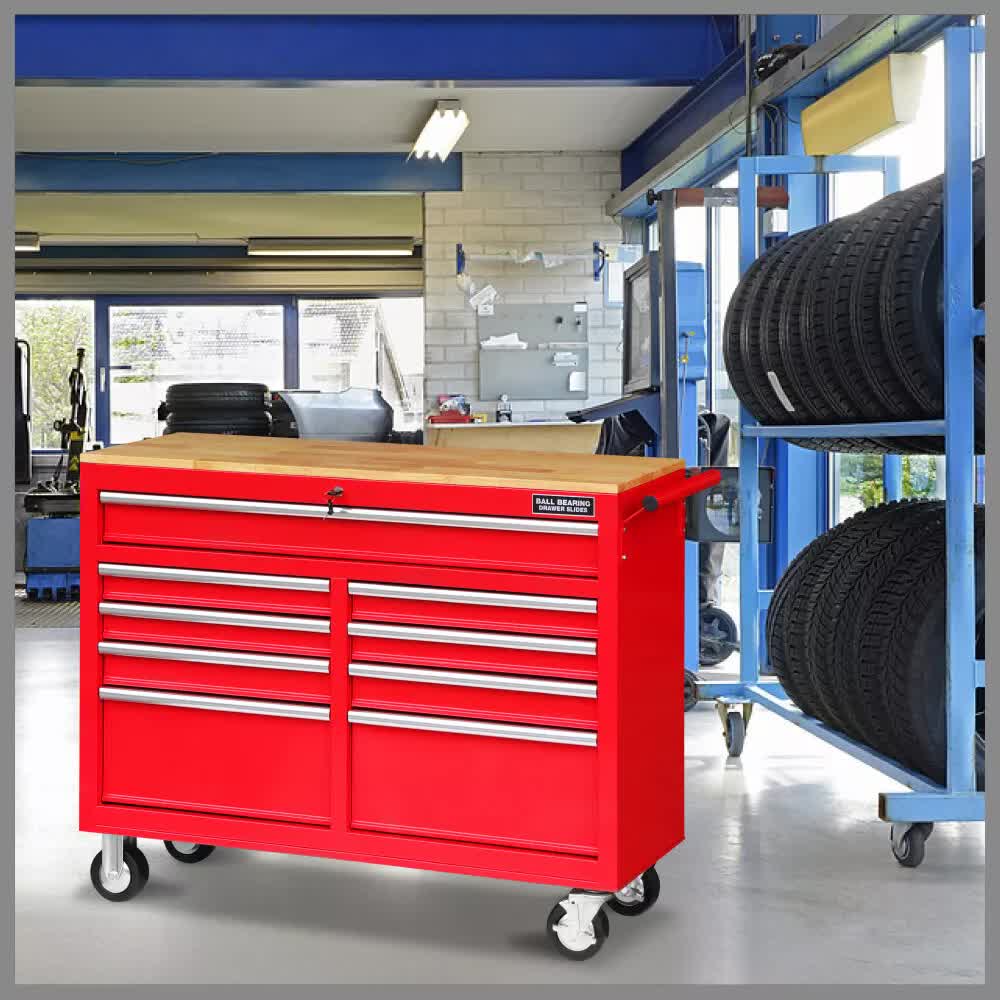 Tool Chest Cabinet Trolley, 9 Drawers Red