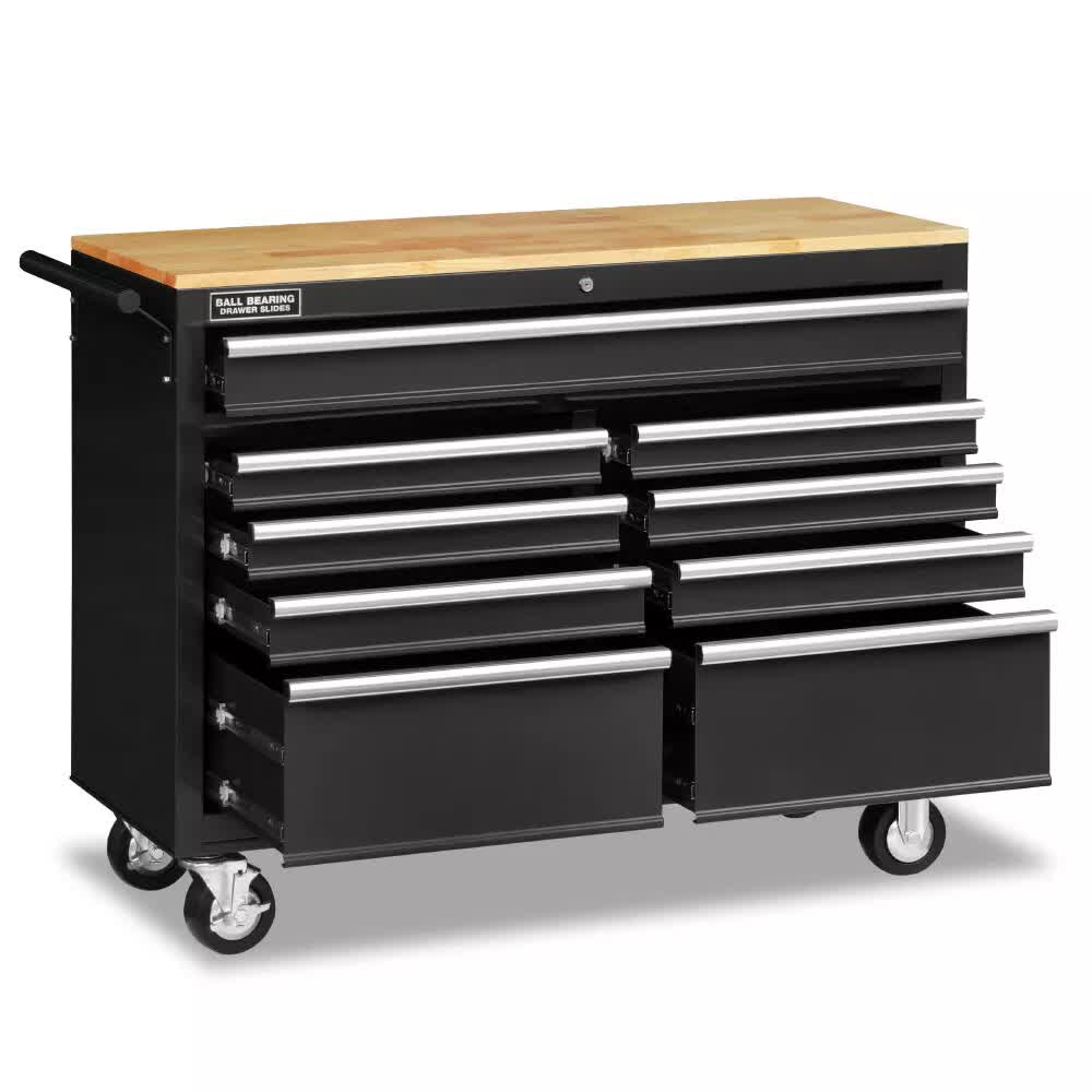 Tool Chest Cabinet Trolley, 9 Drawers Black