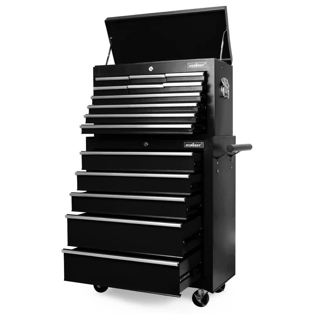 Tool Chest Trolley, 15 Drawers Black