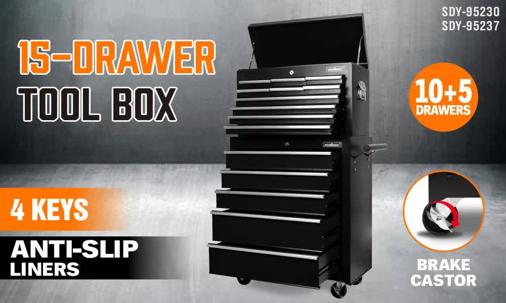 Tool Chest Trolley, 15 Drawers Black