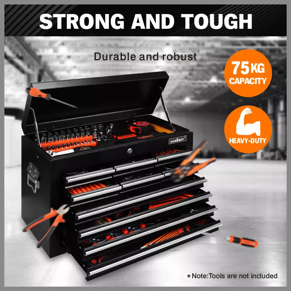 Tool Chest Trolley, 15 Drawers Black