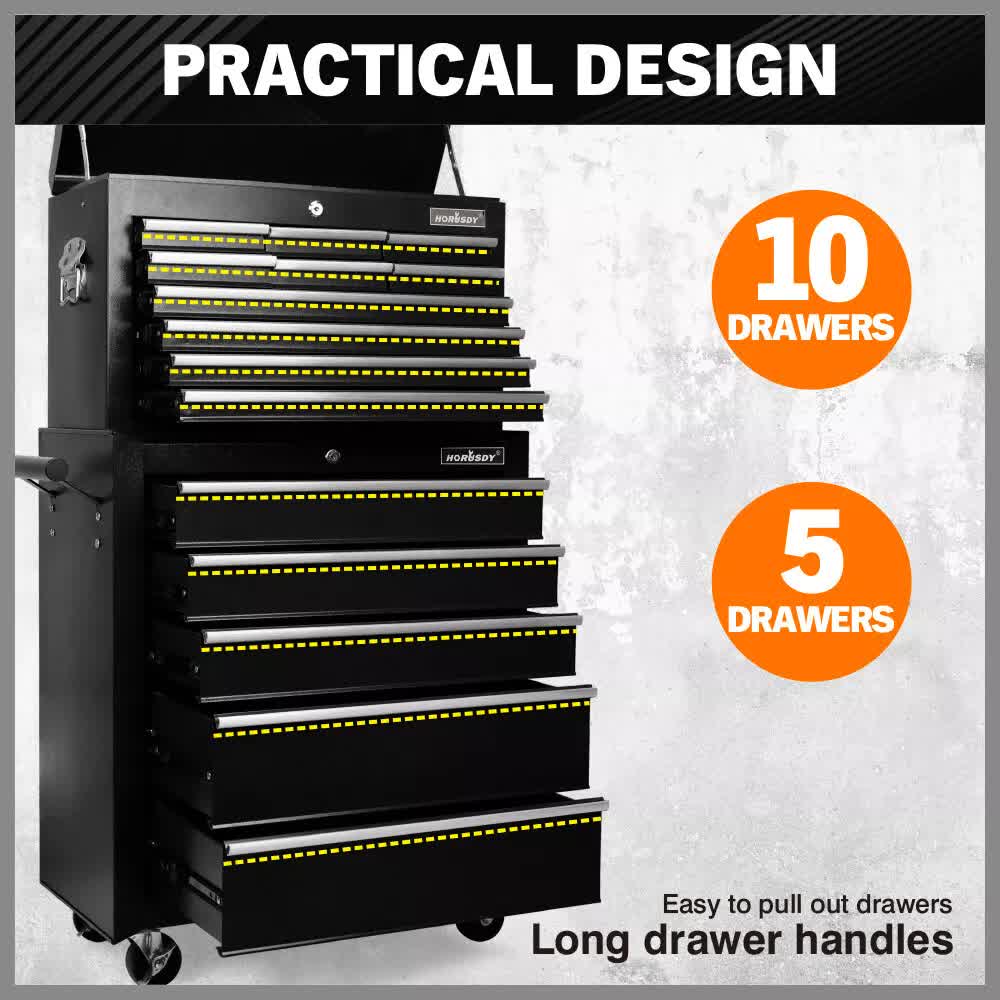 Tool Chest Trolley, 15 Drawers Black