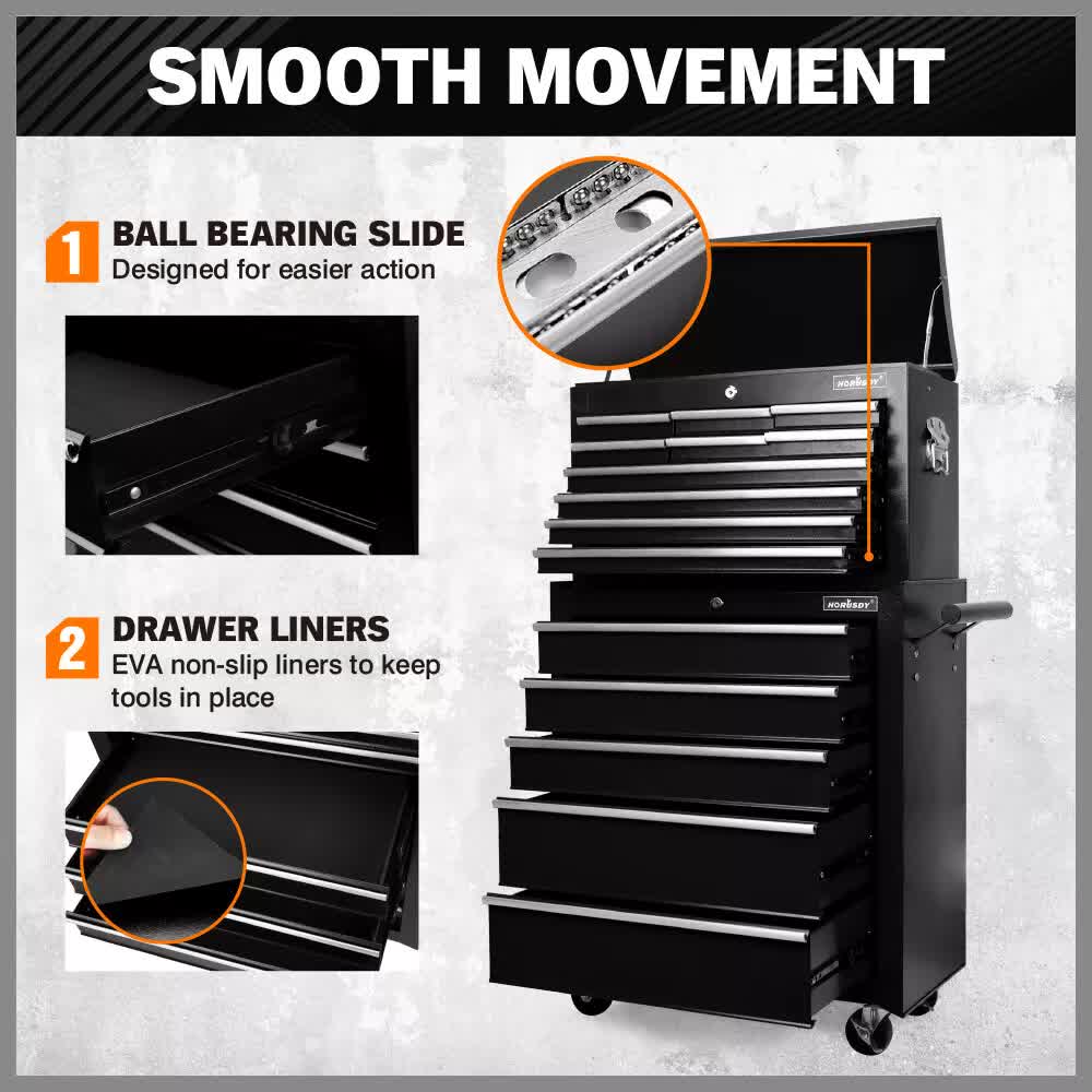 Tool Chest Trolley, 15 Drawers Black