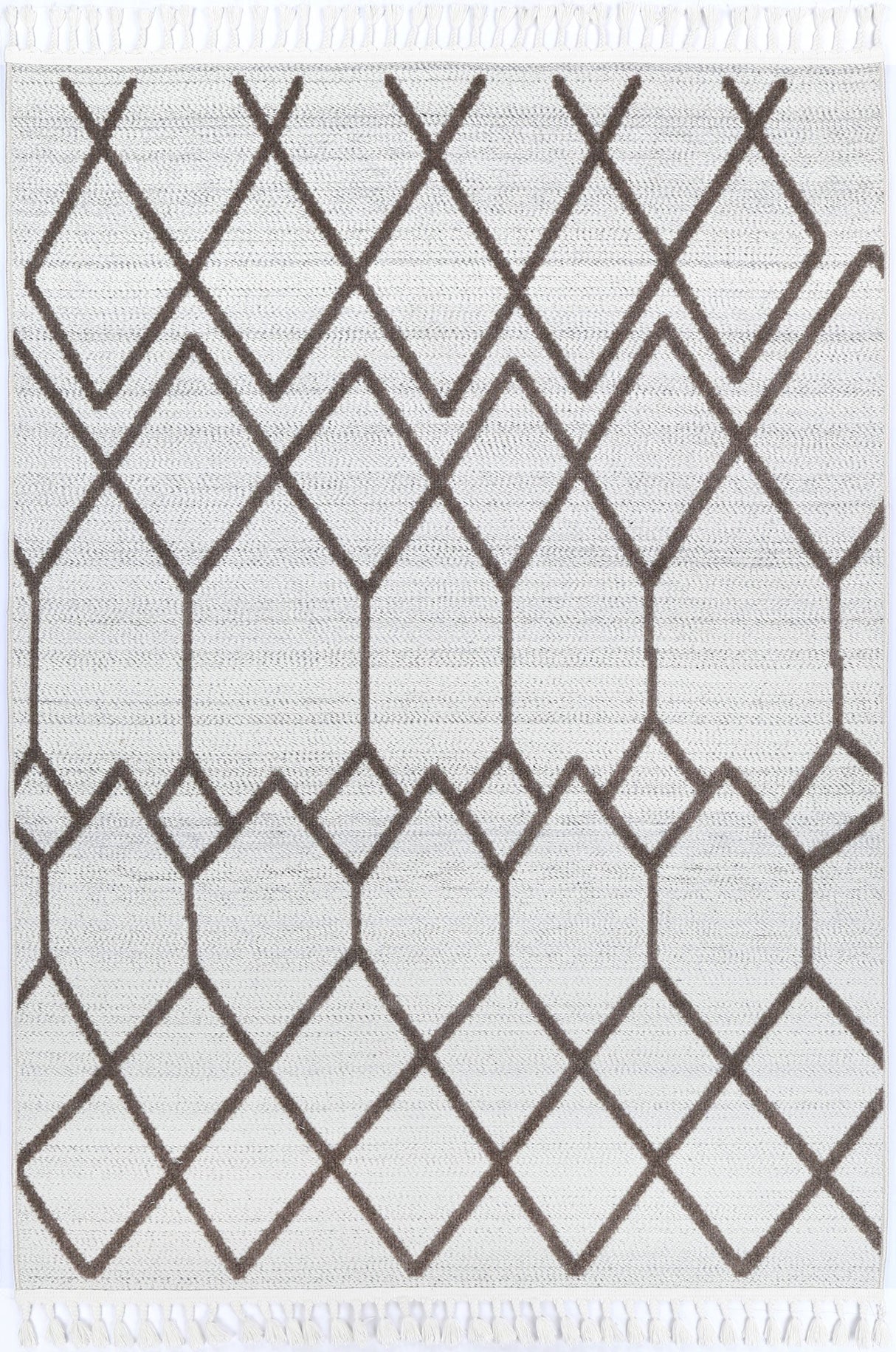 Geometric polypropylene floor rug in cream beige, 160 x 230 cm
