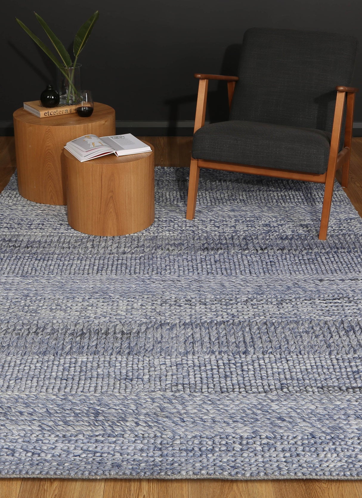 Blue textured wool blend floor rug 240x330cm