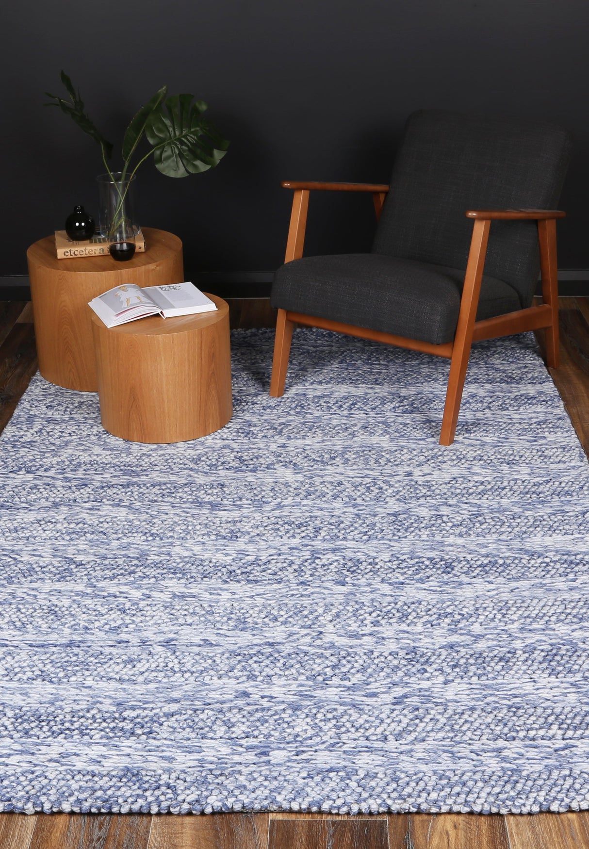 Textured Wool Blend Floor Rug, Blue 240x330cm - view 4