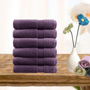 Aubergine 500 GSM combed cotton face washers, set of six measuring 30 x 30 cm with dobby border