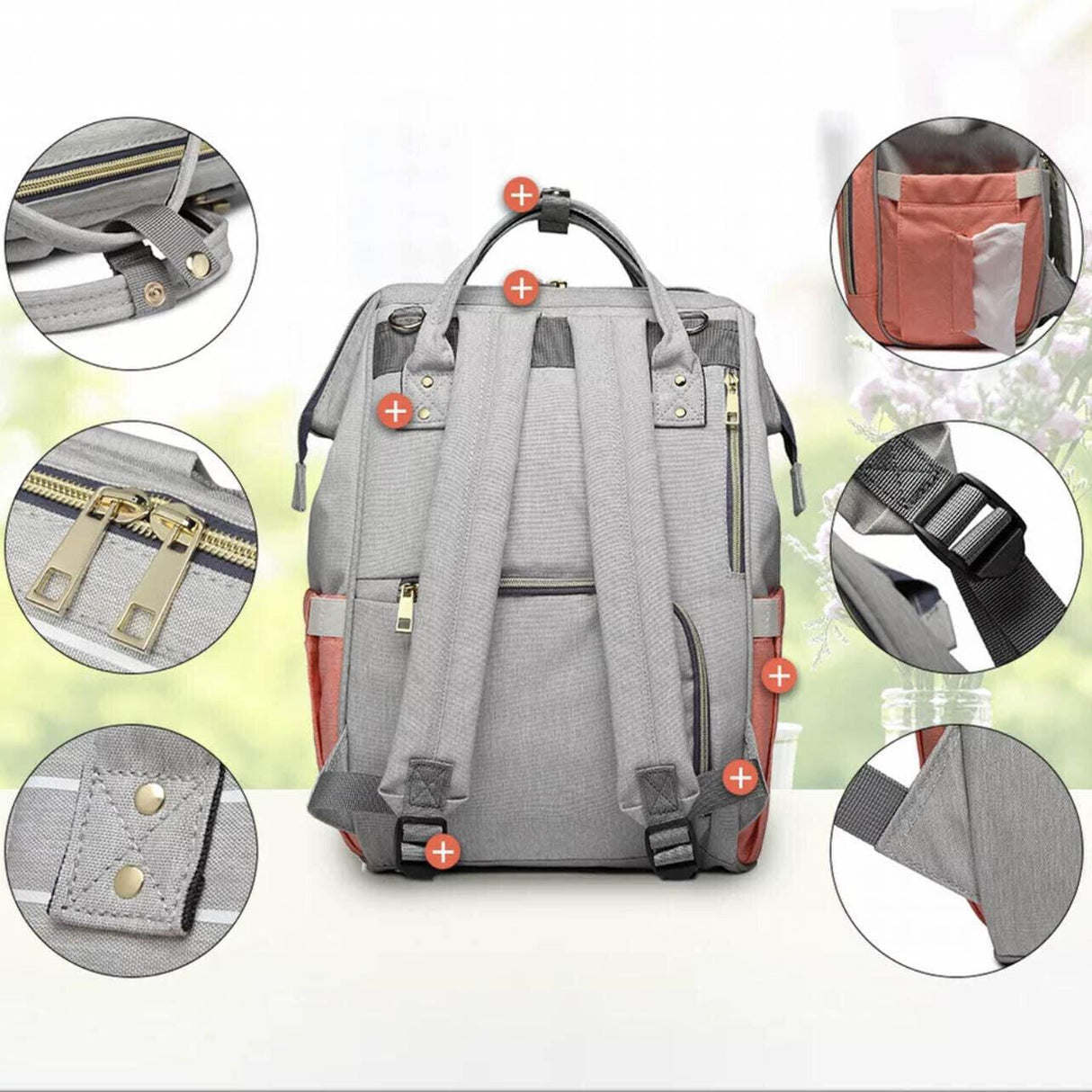 Multifunction Nappy Changing Backpack, Pink Grey