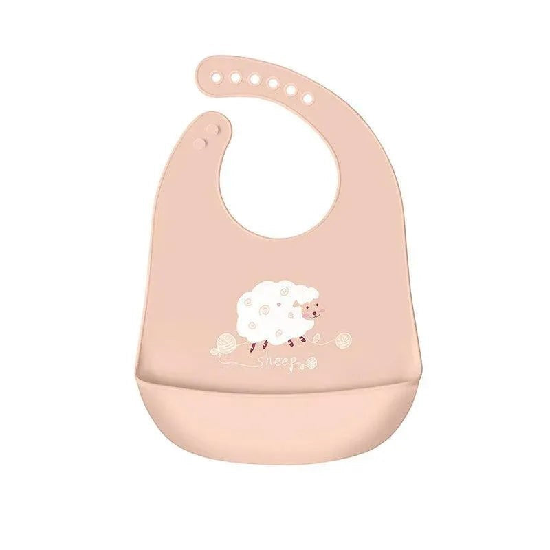 Silicone feeding bib with pocket in sheep design