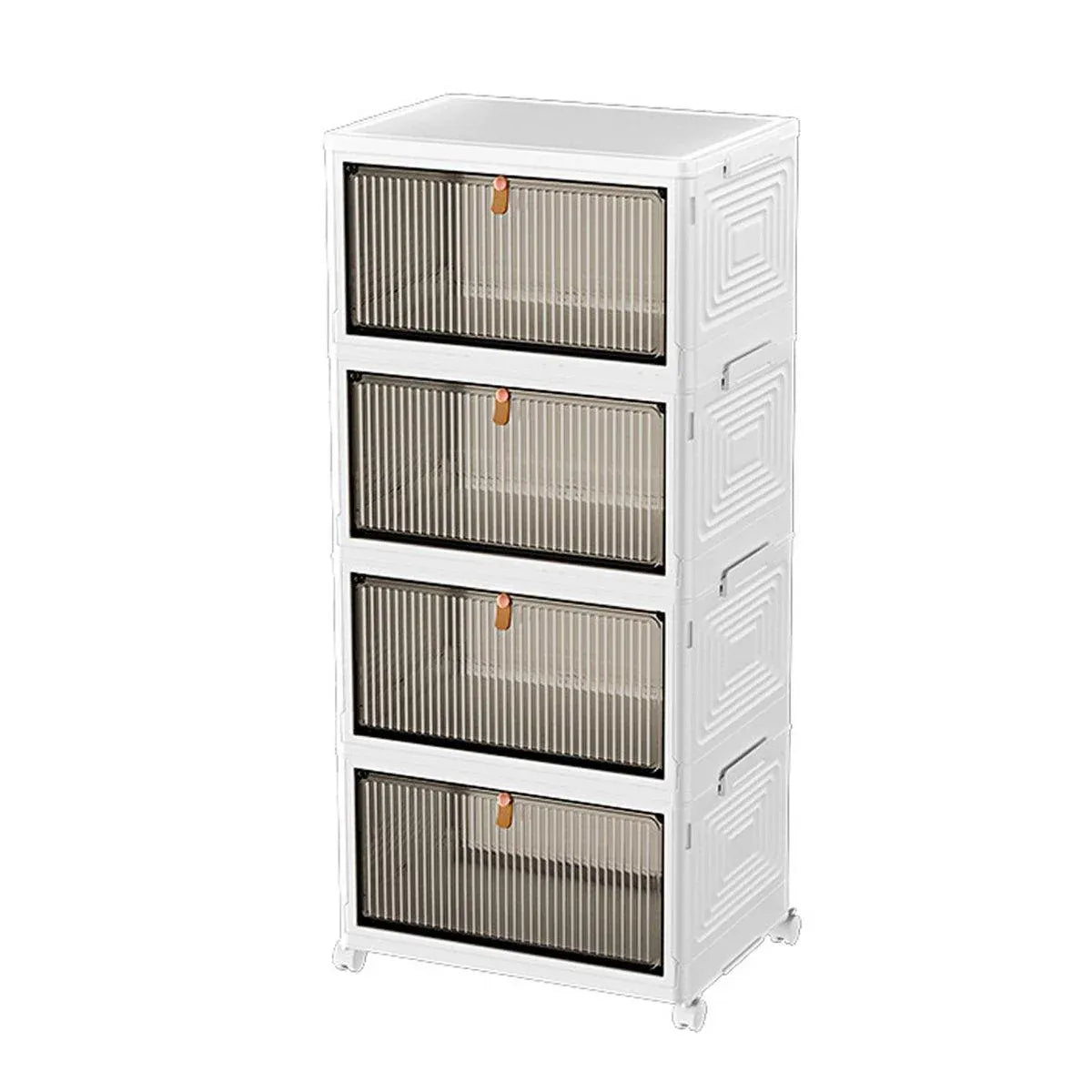 White 4 tier plastic storage cabinet with wheels - view 2