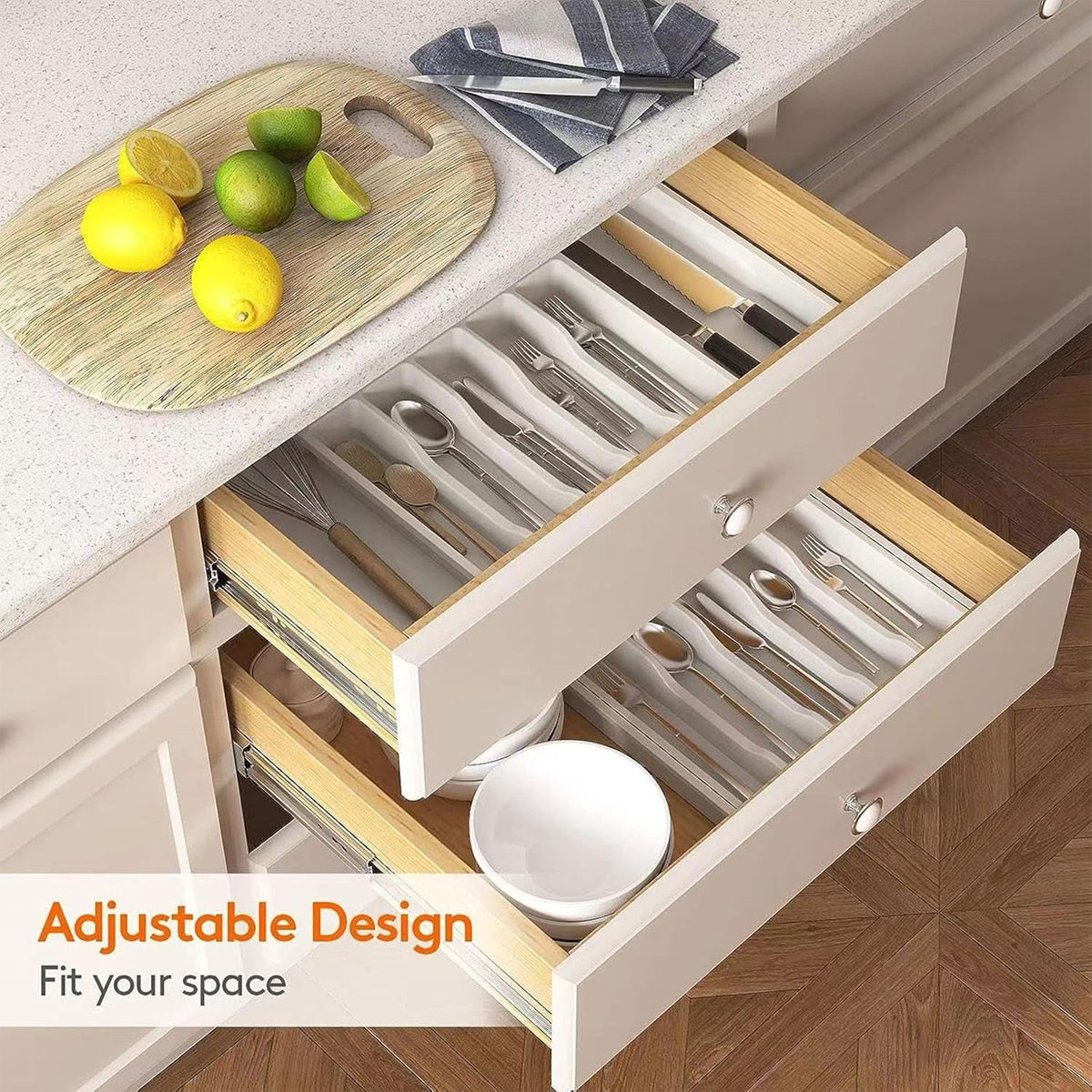 Brixham Telescopic Cutlery Storage Tray, White