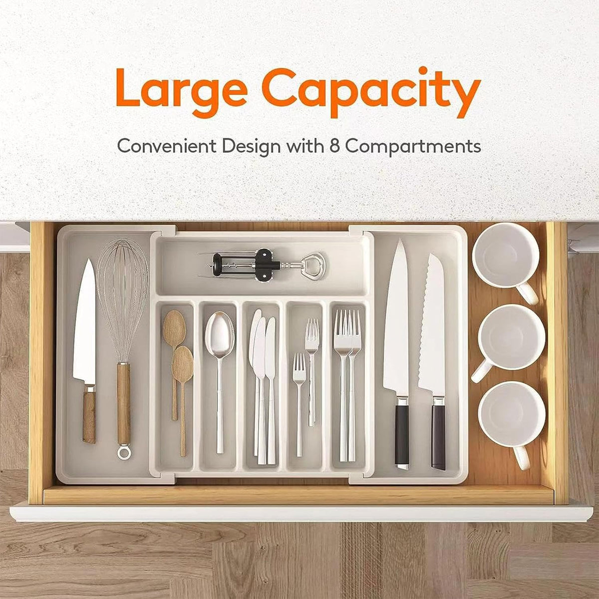 Brixham Telescopic Cutlery Storage Tray, White