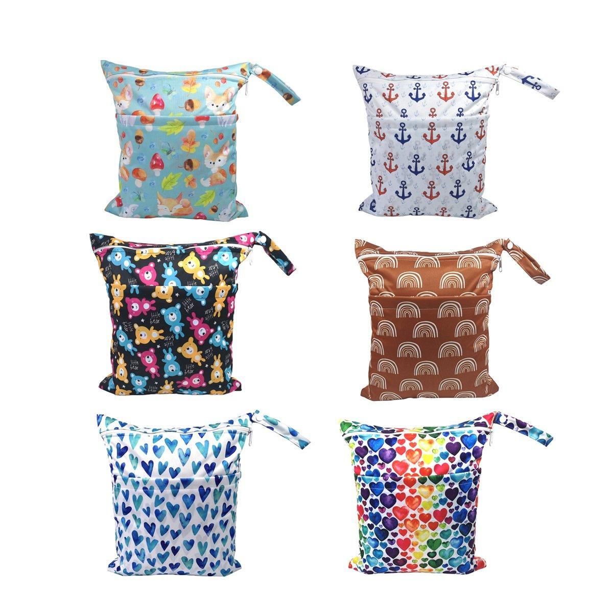 Waterproof nappy and wet bags with heart print, 2 piece