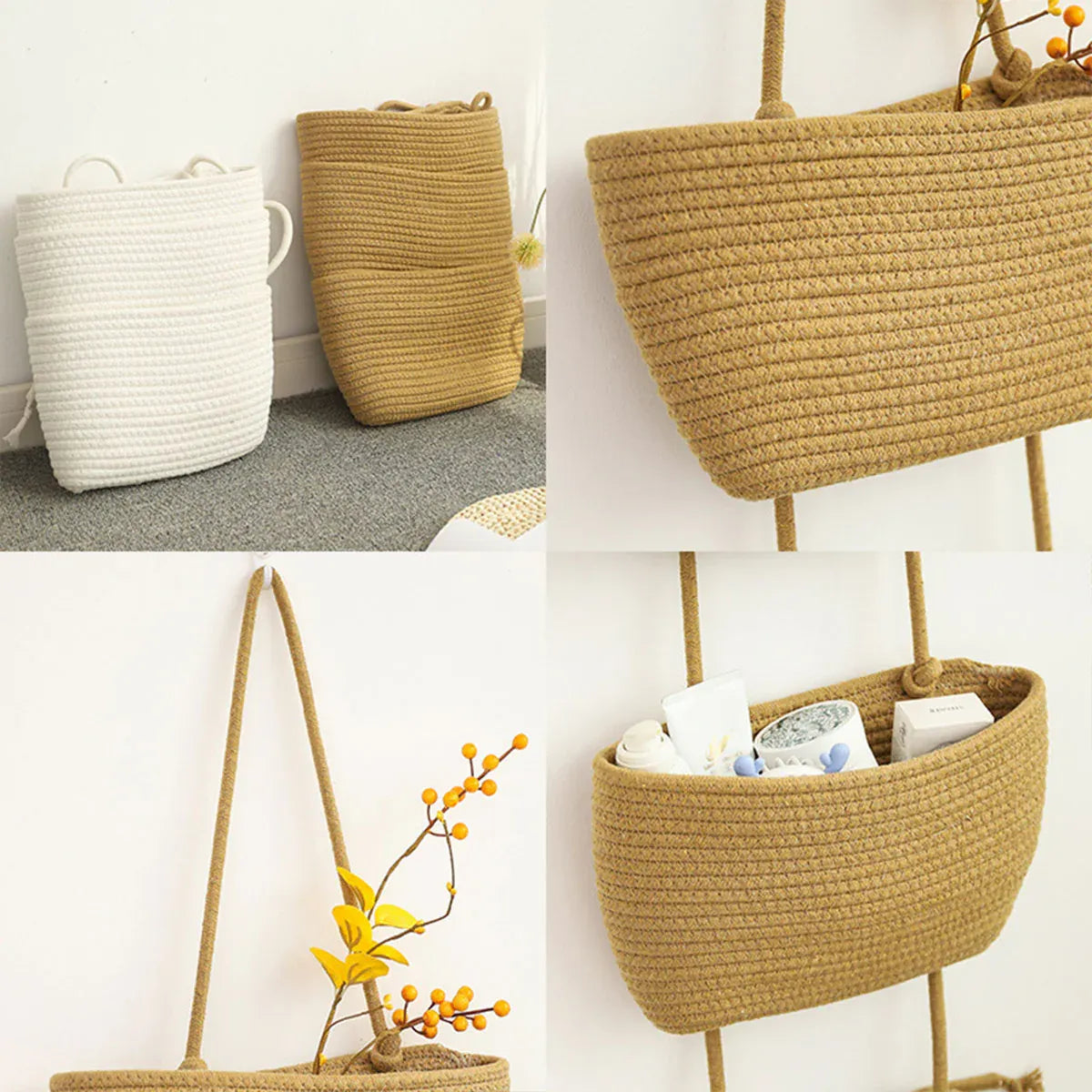 Three Tier Wall Mounted Hanging Storage Basket, Brown