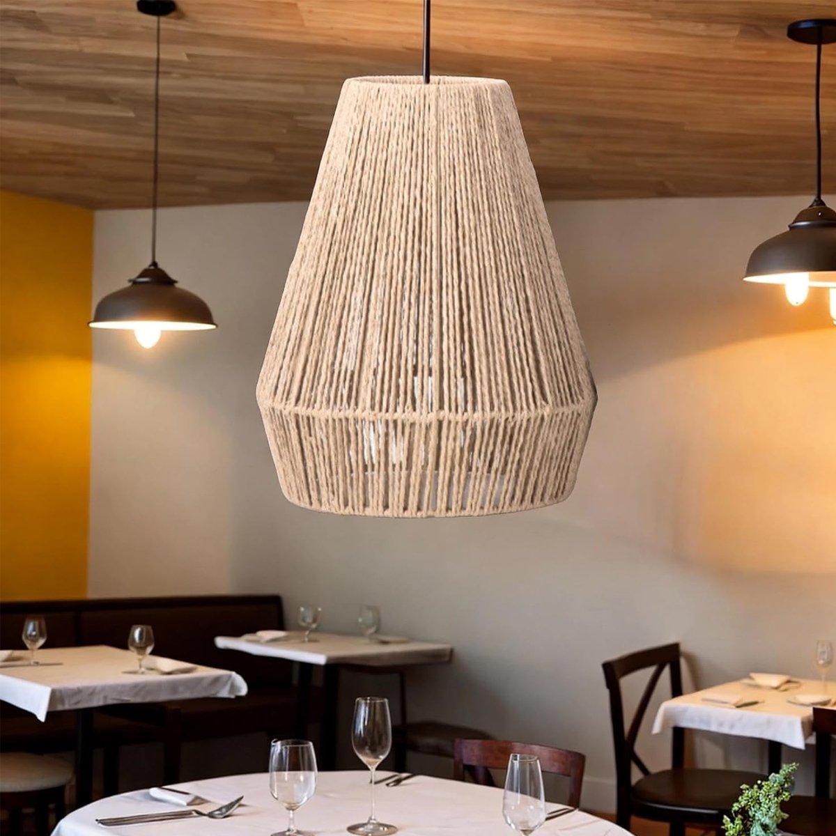 Hand Woven Paper Rope Pendant Lampshade Yellow view 5