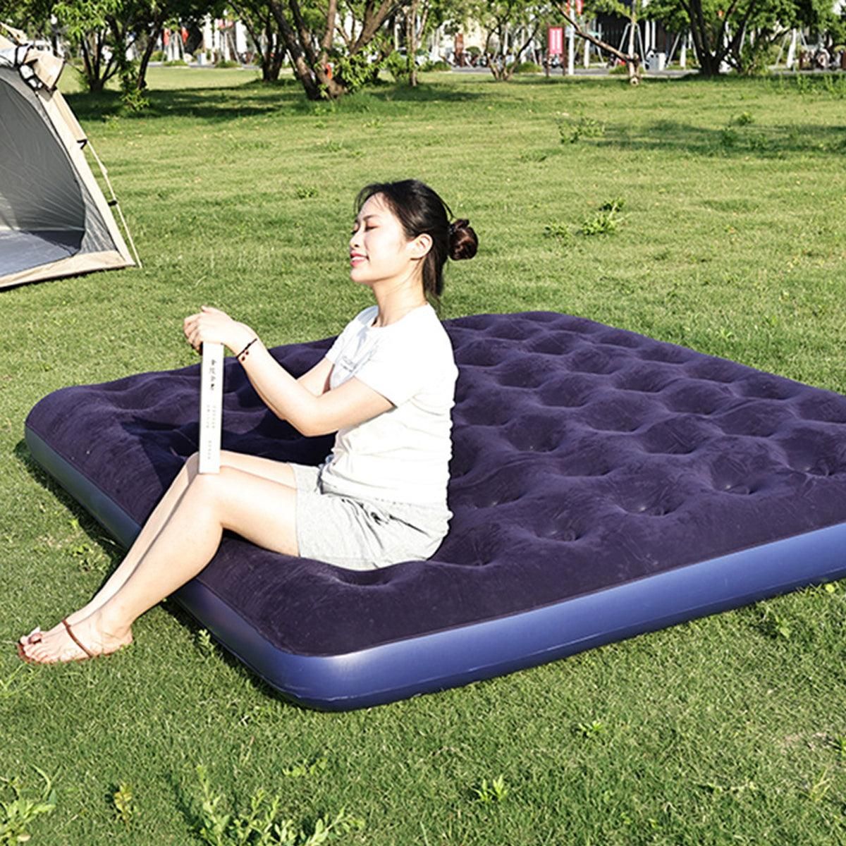 Hungabee Inflatable Airbed, Single 186x96cm Flocked Blue