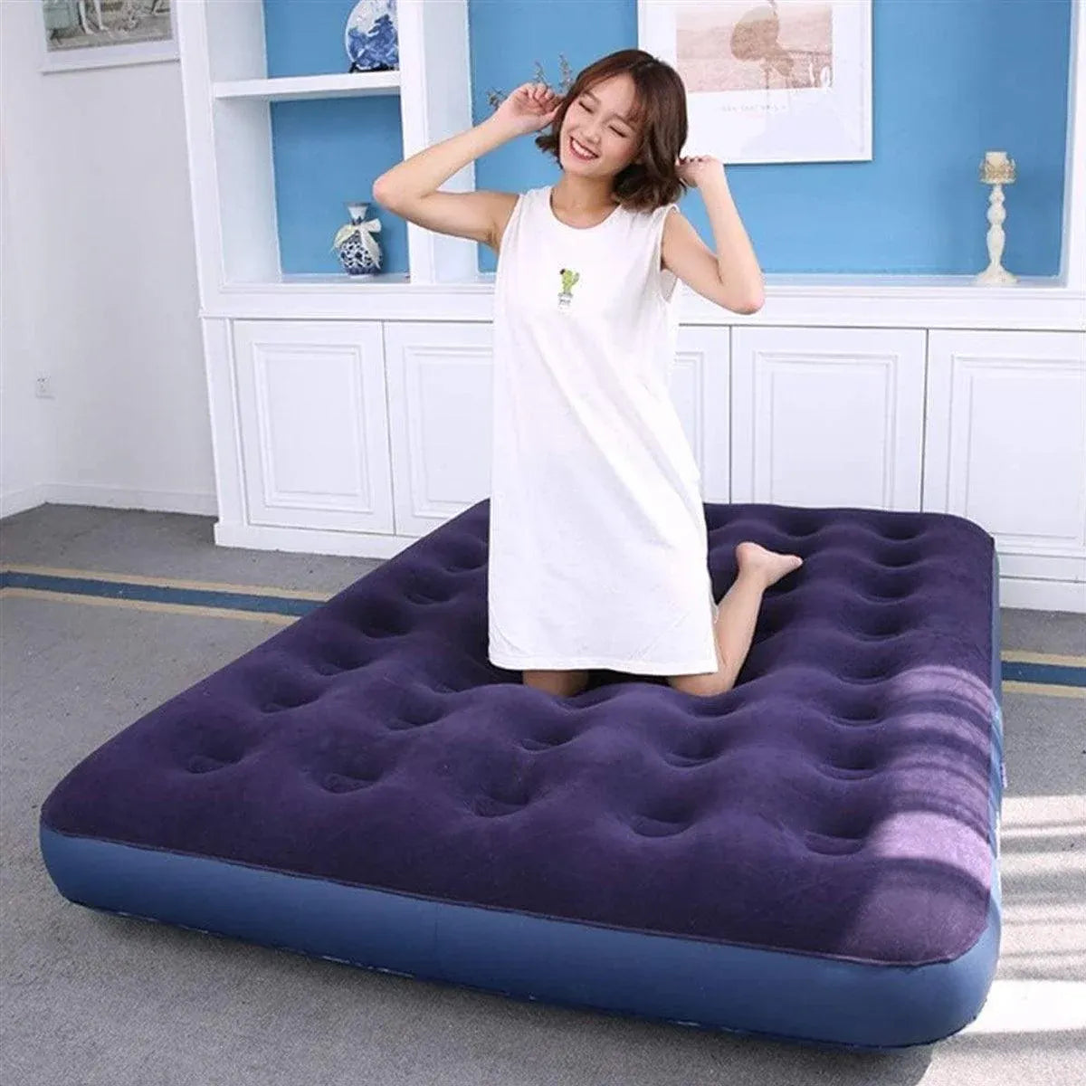 Hungabee Inflatable Airbed, Single 186x96cm Flocked Blue