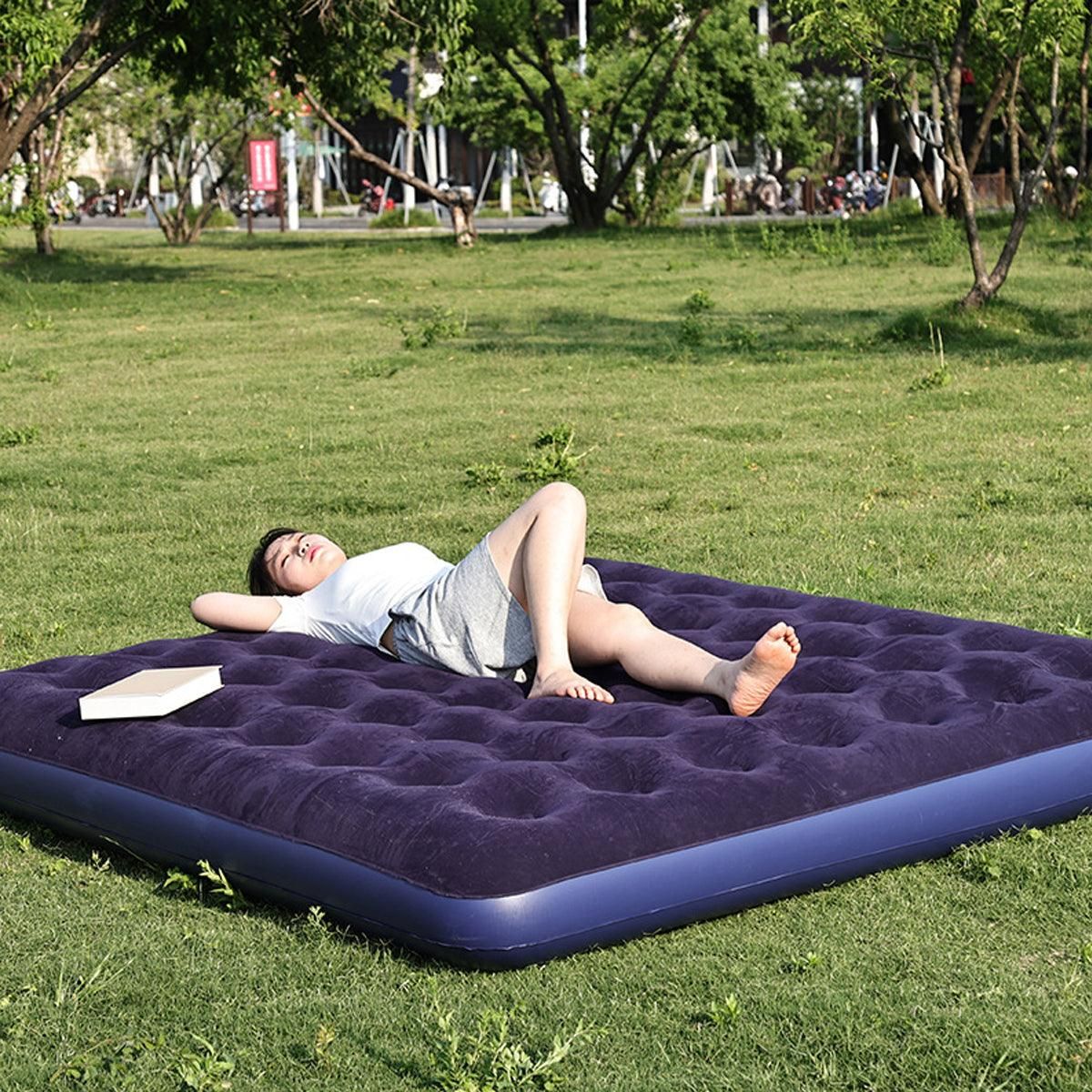 Hungabee Inflatable Airbed, Single 186x96cm Flocked Blue