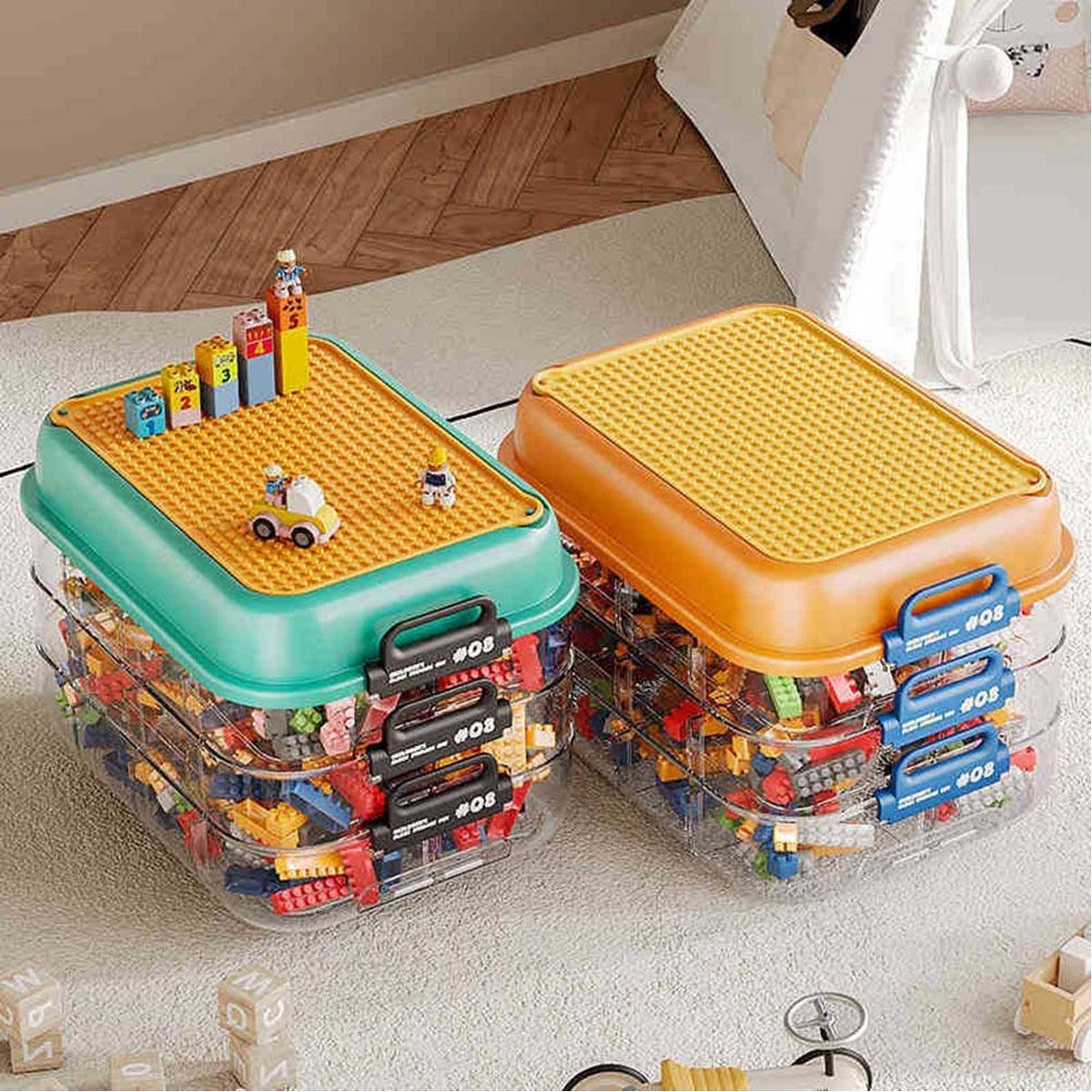 Green stackable building block storage box with sorting trays - view 4