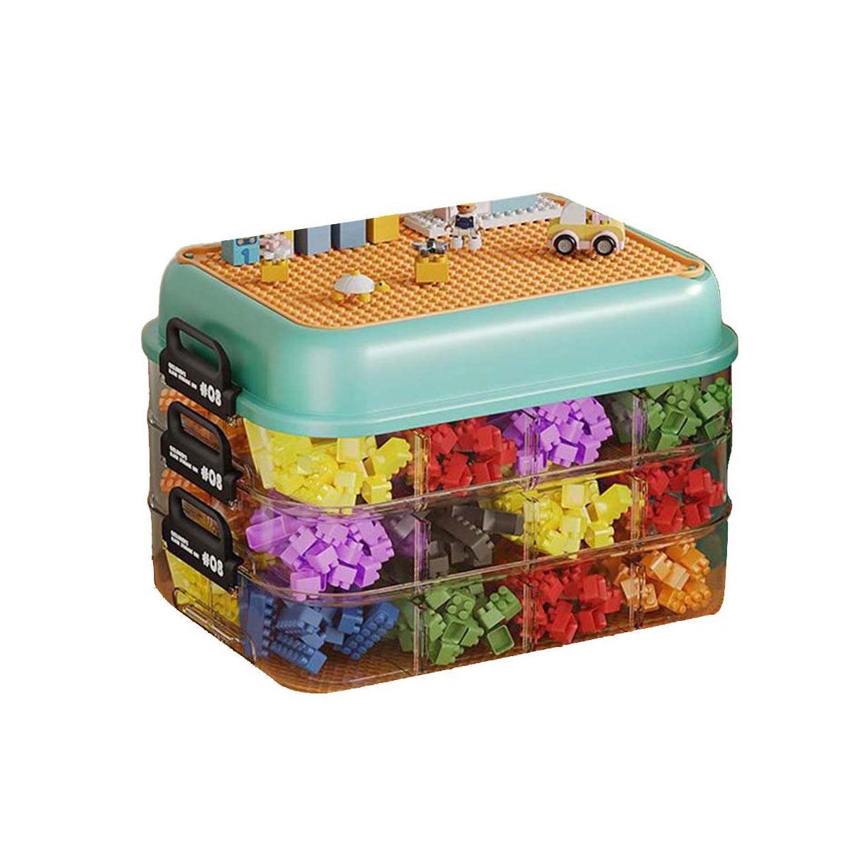 Green stackable building block storage box with sorting trays - view 7