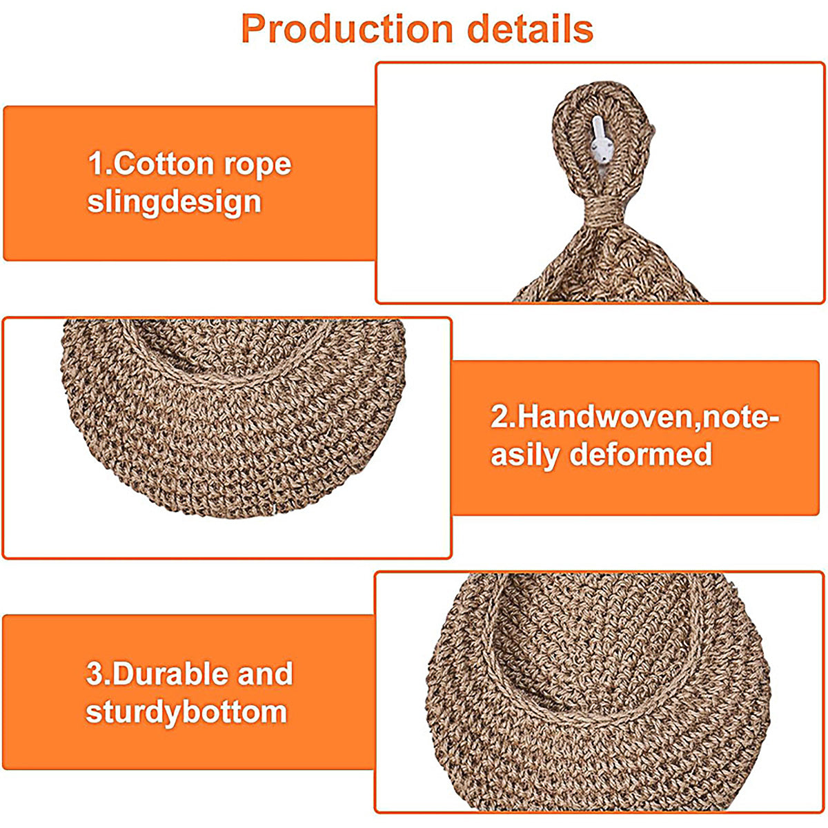 Woven Hanging Wall Storage Baskets, 3 Piece Set