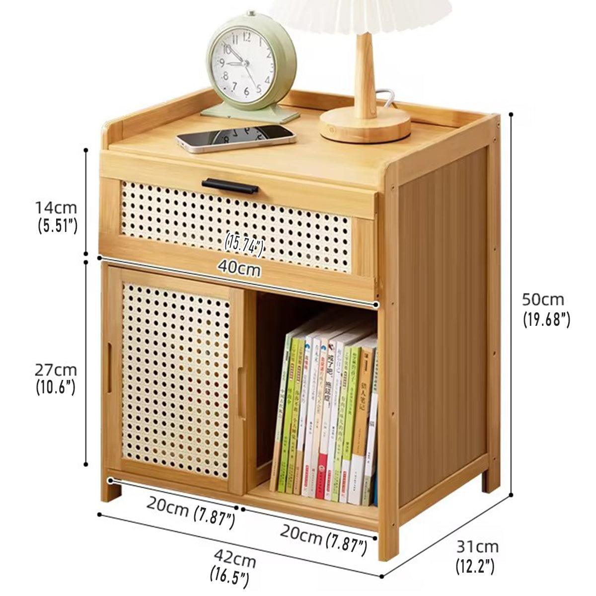 Coffee Camp Bamboo Bedside Table with Rattan Doors, Natural