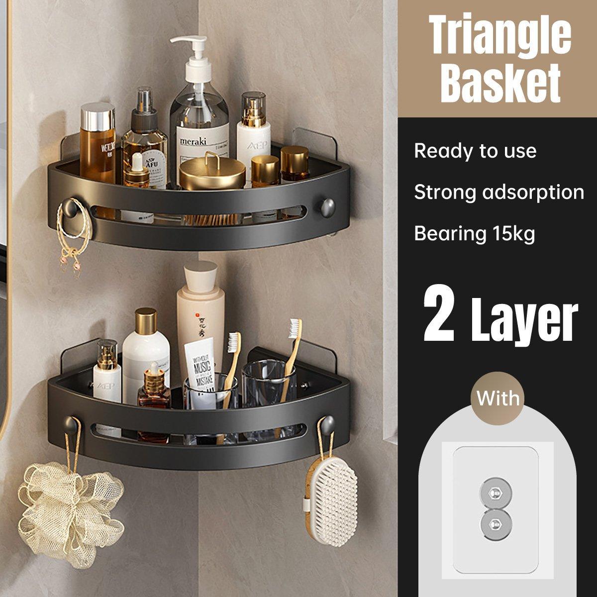 Alcala black two layer no drill corner shower shelf