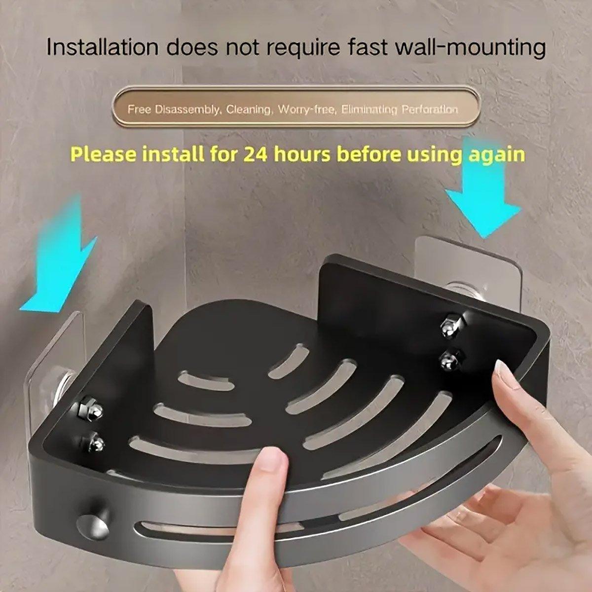 Alcala Corner Shower Shelf, 2 Layer, No Drill, Black