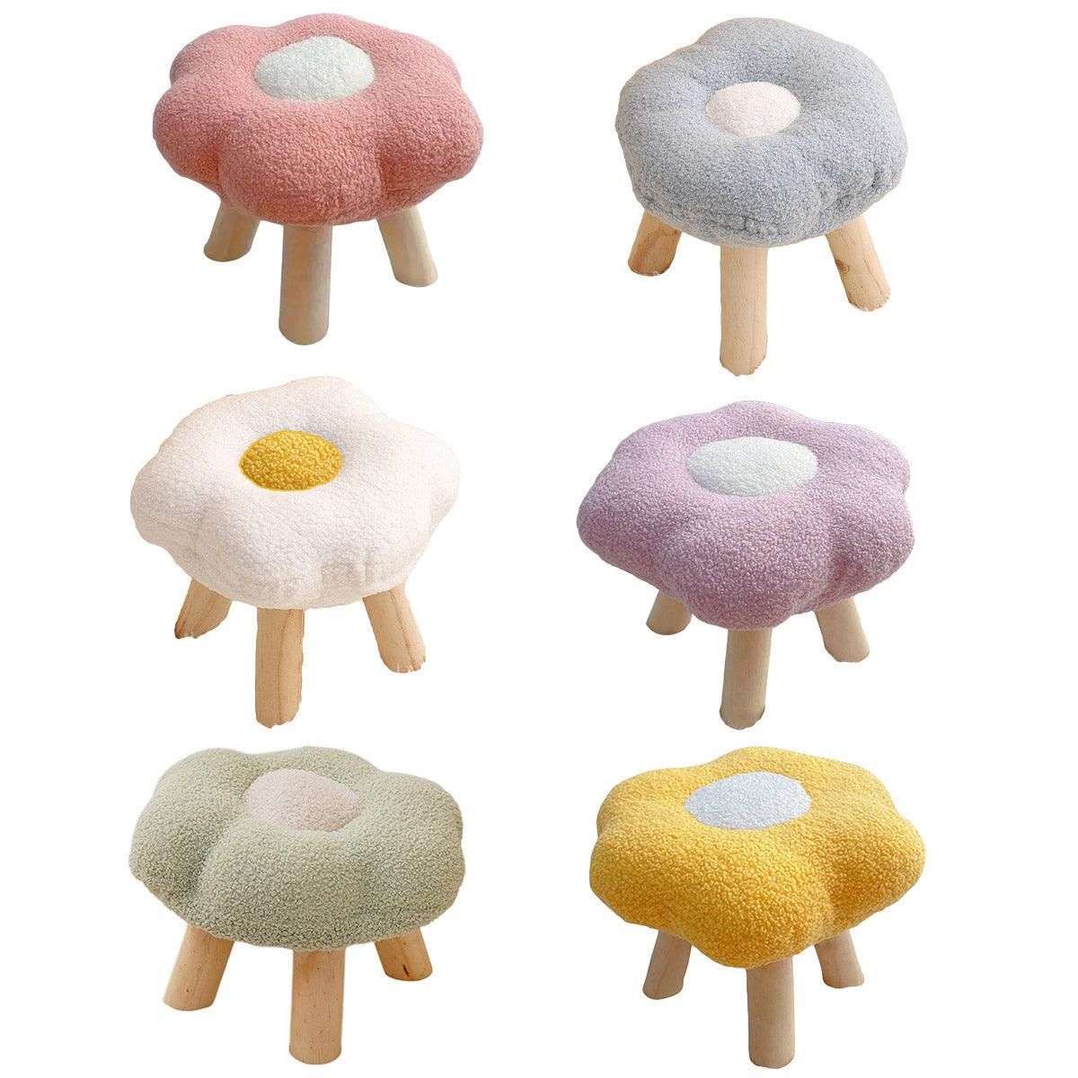 Flower shaped plush footstool in blue