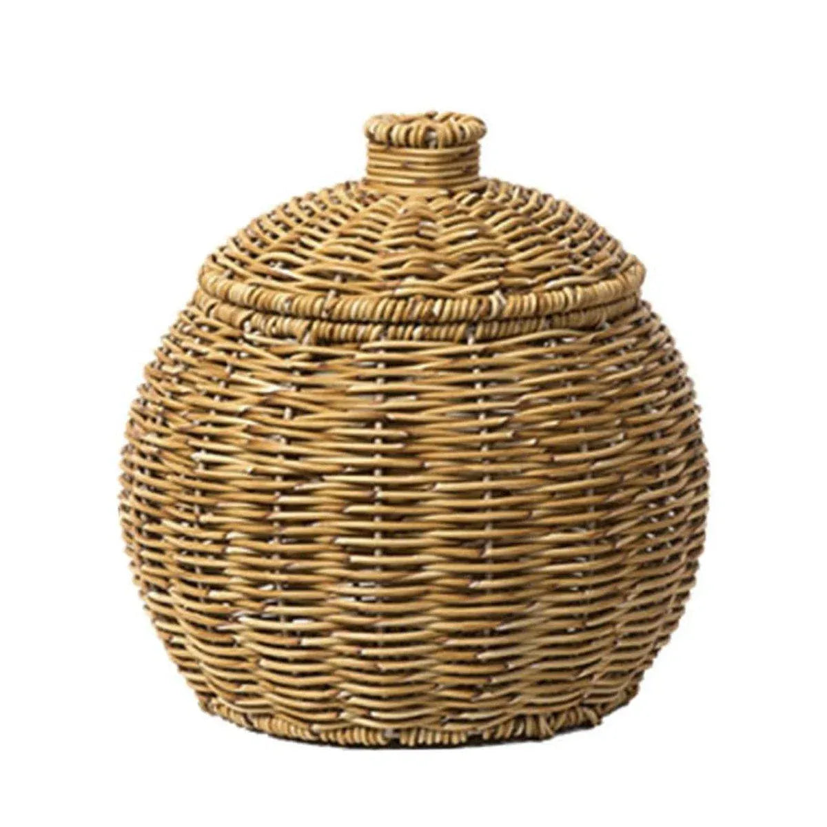 Hand woven rattan storage basket with lid, without legs