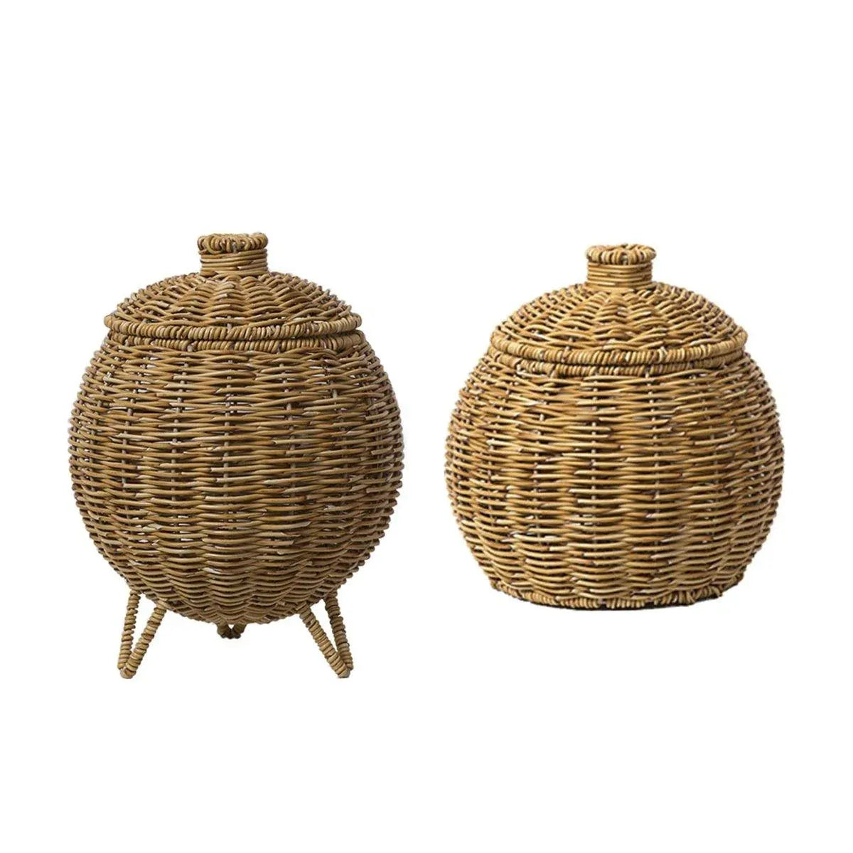 Hand woven rattan storage basket with lid, without legs
