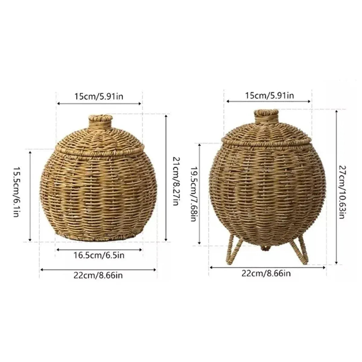 Hand woven rattan storage basket with lid, without legs