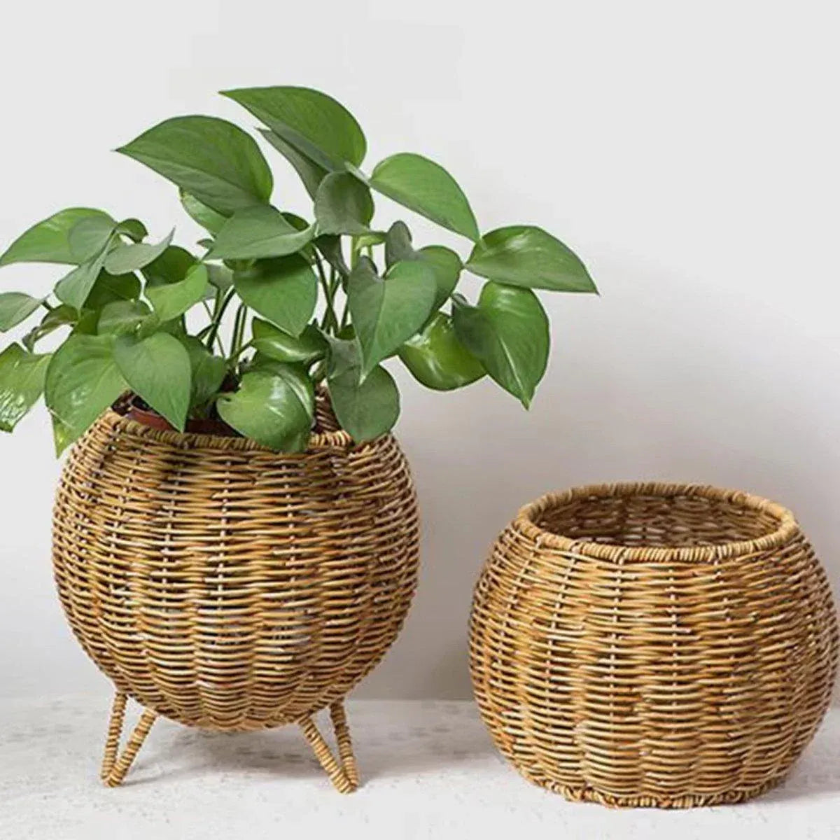 Hand woven rattan storage basket with lid, without legs
