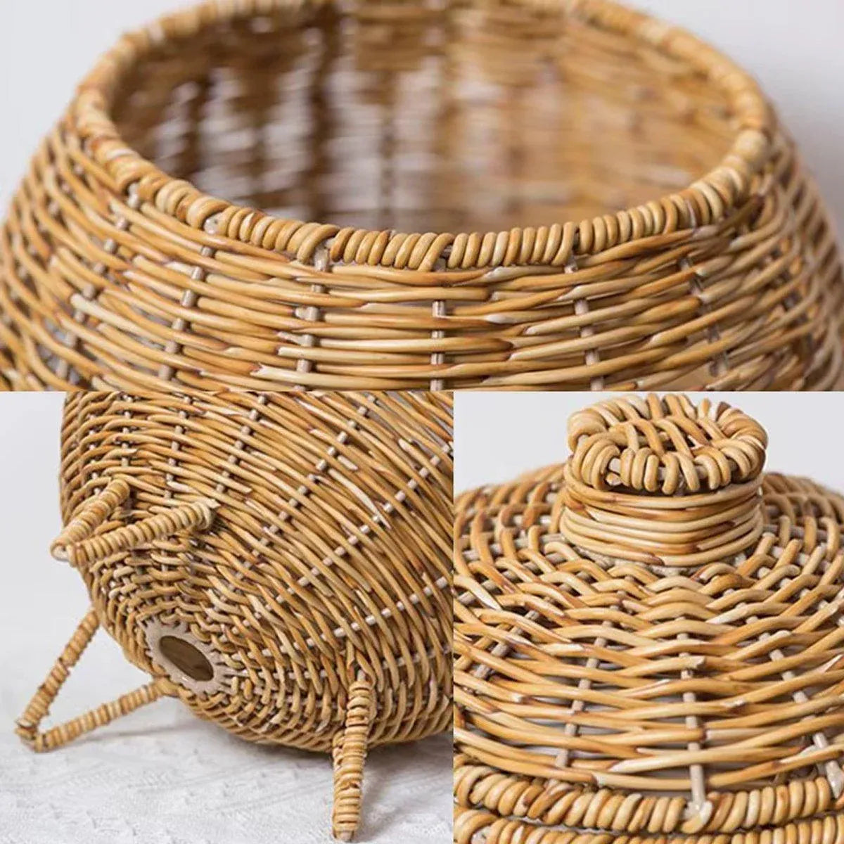 Hand woven rattan storage basket with lid, without legs
